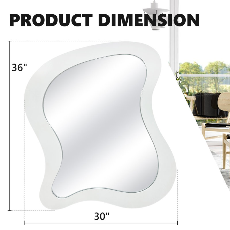 Wood Frame Flat Wall Mirror, White, 36" x 30"