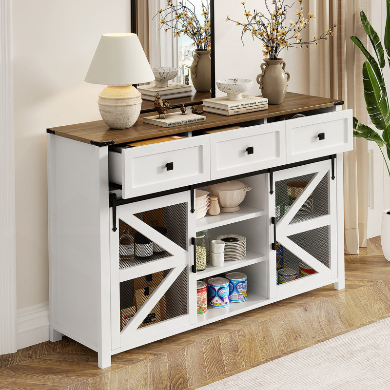 Sideboard Buffet Cabinet With Drawers, Adjustable Shelves, Accent Cabinet With Aluminum Handles For Living Room, Dining Room