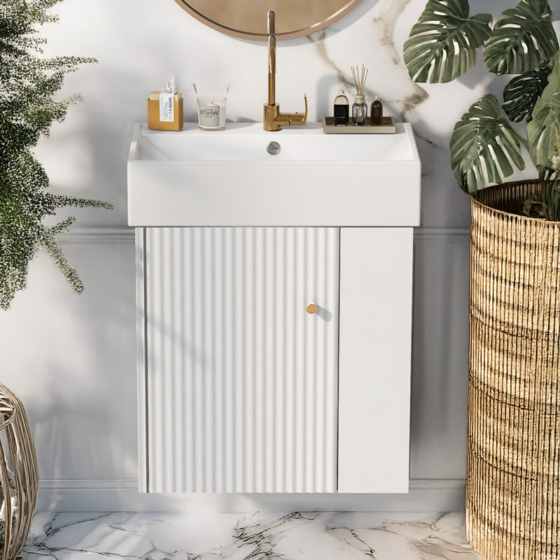Meuble-lavabo flottant moderne de 21,6 po avec lavabo en céramique - parfait pour les petites salles de bain