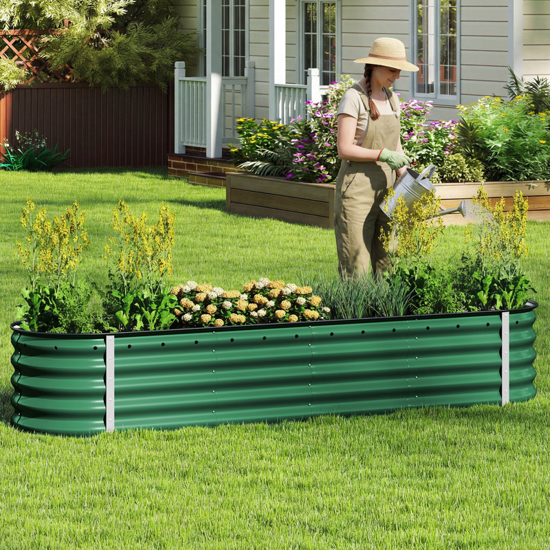  Grand lit de jardin surélevé en métal galvanisé 9 en 1 avec gants, 18" H x 94" W x 24" D, Green