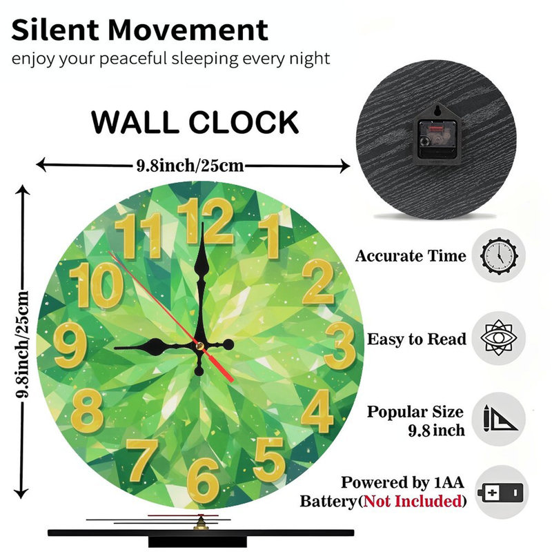 Horloge verte avec chiffres dorés