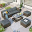 Ensemble de meubles de patio, canapé de patio en osier 5 pièces avec coussins, repose-pieds et table basse à plateau relevable