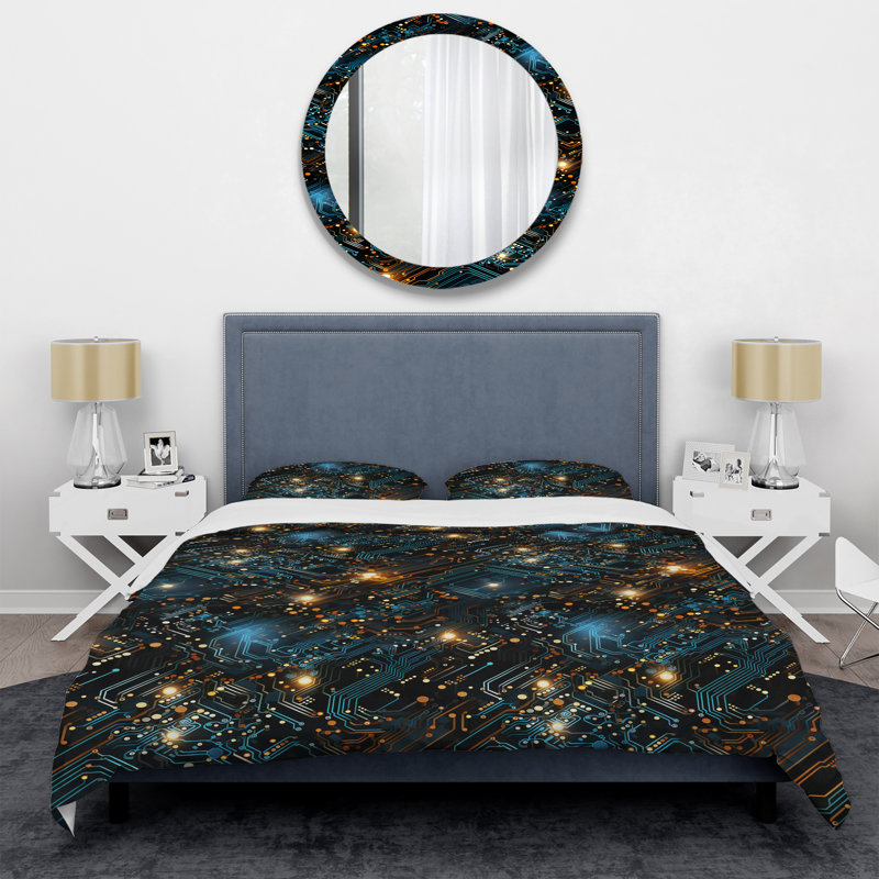Ensemble de housse de couette géométrique Futuriste, Housse de couette simple + 1 taie décorative stan
