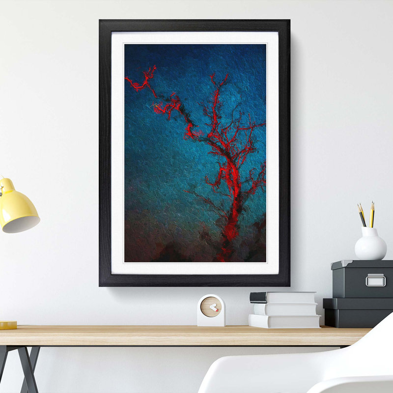 Midnight Tree in Abstract - Framed Print, 36cm H x 27cm W x 2cm D, Black Framed
