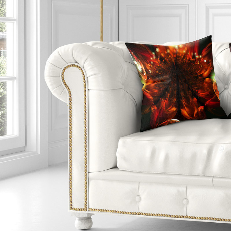 Abstrait fleur fractale orange - coussin imprimé floral, 16 po x 1 po, Coussin décoratif