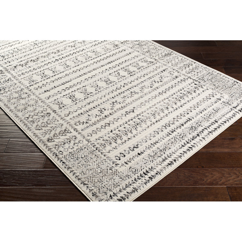 Alza Southwestern Gray/Black/Ivory Area Rug, Square 5'3"