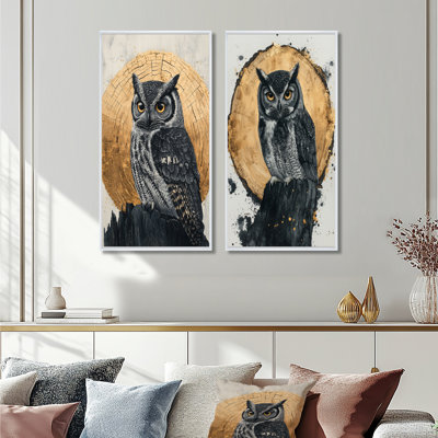 Dalk Owl Into Golden Forest Landscape I - Animals Canvas Prints 2 Panels Collection