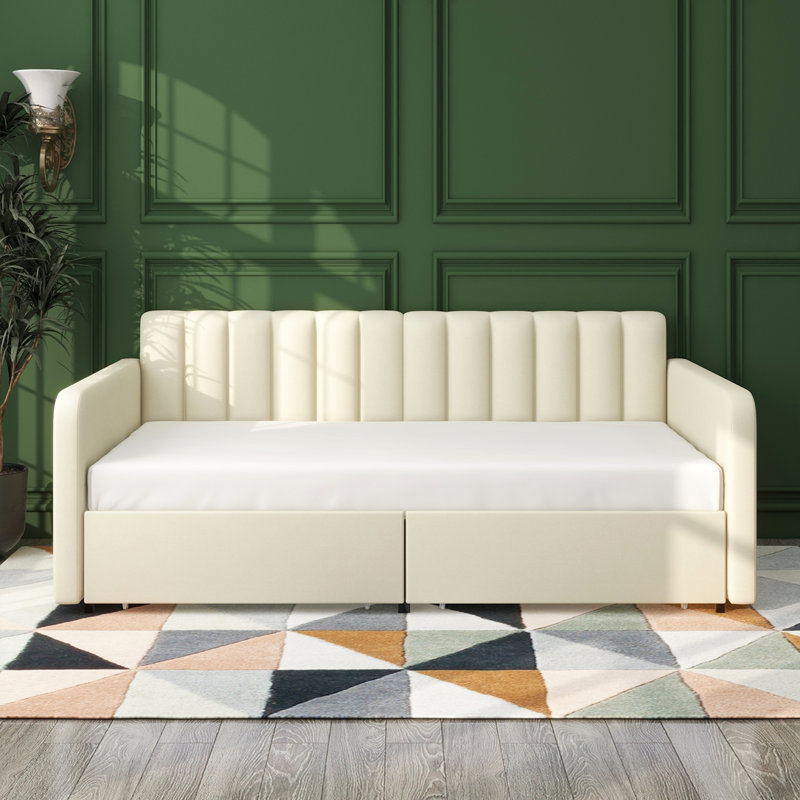 Saville Ashok Upholstered Daybed with 2 Drawers, Twin, Cream