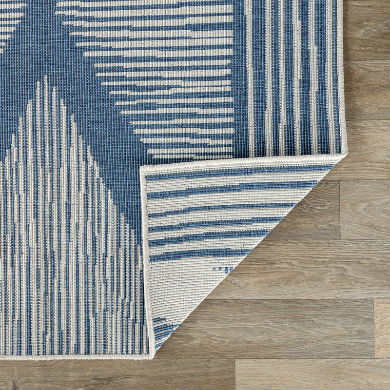 Tapis intérieur / extérieur à rayures géométriques Contemporary, Tapis de couloir de 2 pi x 7 pi