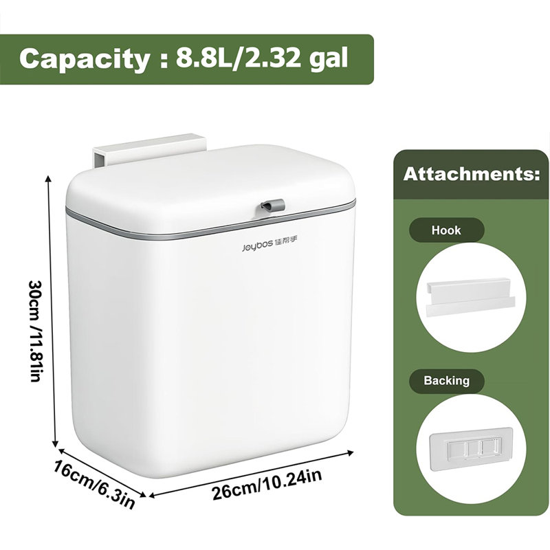 JOYBOS 2.3 Gallon Slim Kitchen Trash Can with Lid, Narrow Bathroom Garbage Can, Pet-Proof Odor-Lock Seal, for Small Spaces, Apartment, RV