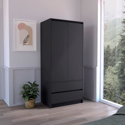 Armoire, penderie avec deux tiroirs, tringle