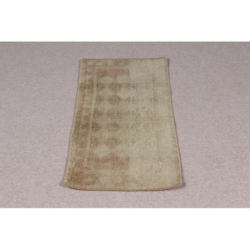 Petit tapis turc rétro avec motif anatolien discret pour la maison en laine brune