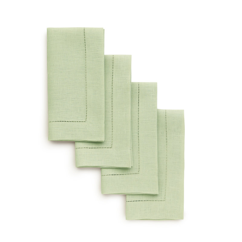 100% Pure Linen Hemstitch Dinner Napkins - Classic Hemstitch, Sage Green