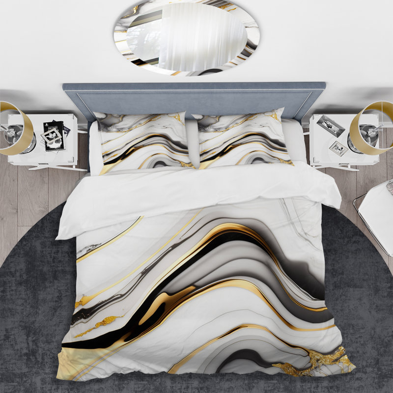 Ensemble de housse de couette Abstract Geode Marble Waves Grey IV Bedding, Housse de couette pour très grand lit et 2 très