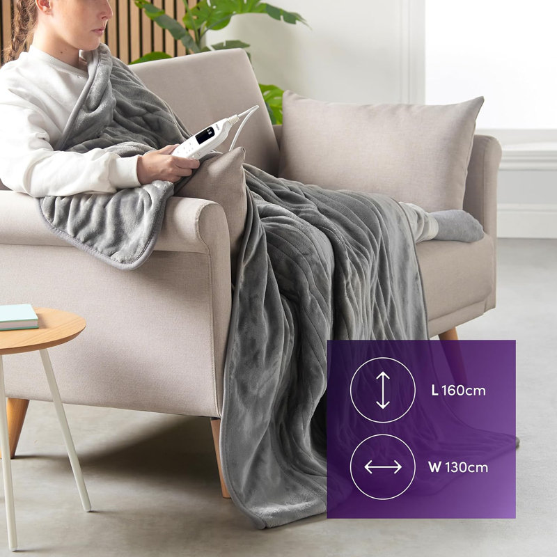 Emperial Heated Throw - Electric Heated Blanket, Machine Washable Soft Fleece with Digital Remote, Timer & 9 Heat Settings - Navy