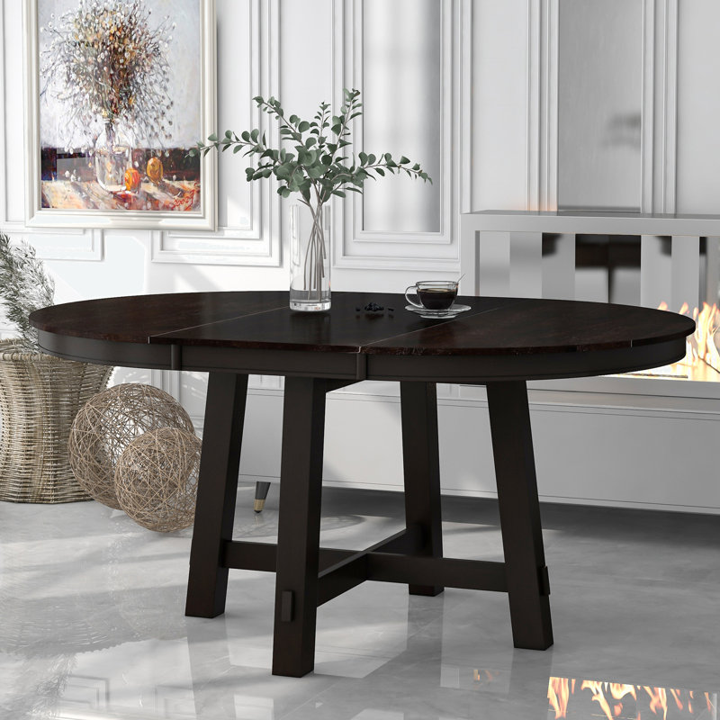 Round Extendable Dining Table with Leaf Wood Kitchen Table With Extension Leaf  ,dining table,dining room table, Black