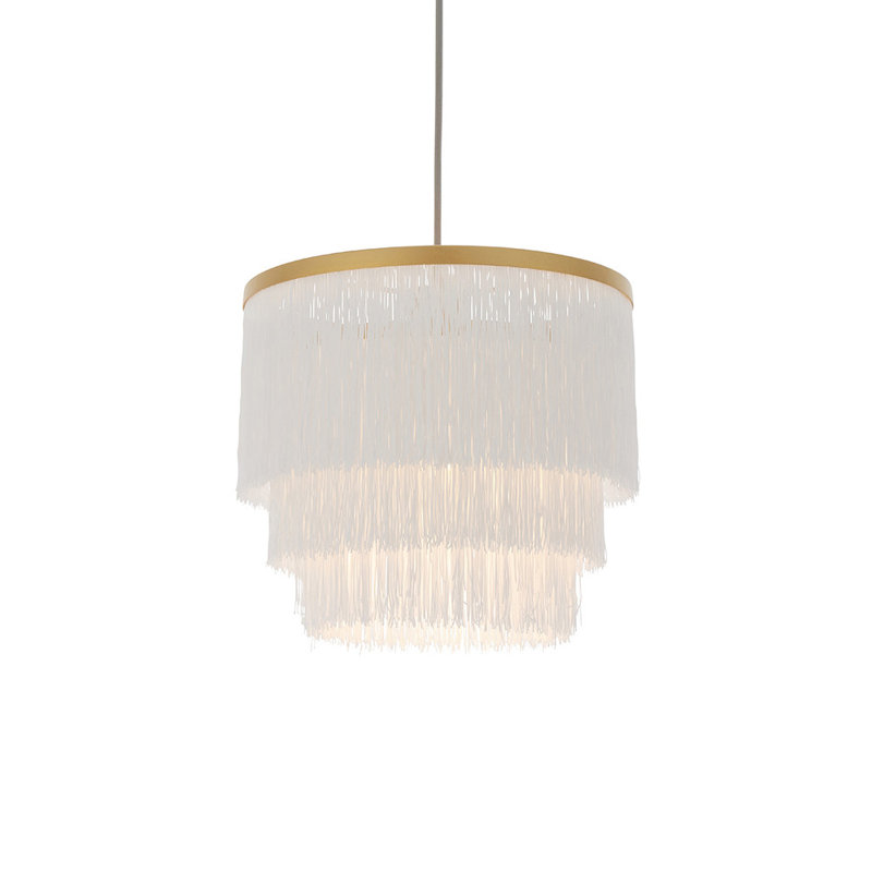 Ambrocio 1 - Light Crystal Pendant, Matte Gold Paint/White Tassels
