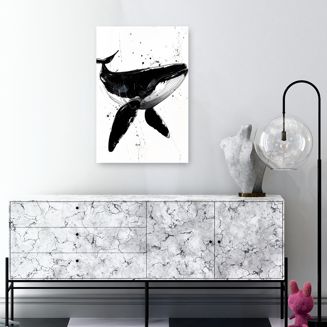 Majestic Humpback Ink Minimalist Modern Whale Wall Art Print