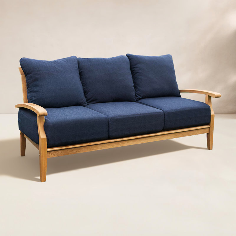 Summerton 77.5'' Wide Outdoor Teak Patio Sofa With Cushions