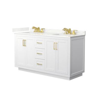 Meuble-lavabo double autoportant 60 po avec plateau en quartz Miranda