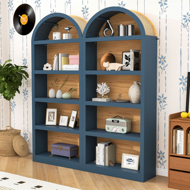 Ensemble de bibliothèque 2 pièces à deux tons avec tablettes ouvertes et sécurité anti-basculement pour le salon, le bureau à domicile