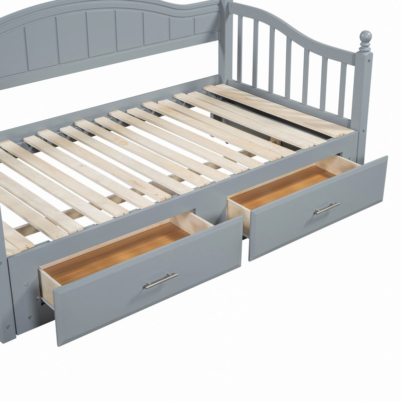 Wooden Daybed With Trundle, Extendable Daybed With Two Storage Drawers, Gray