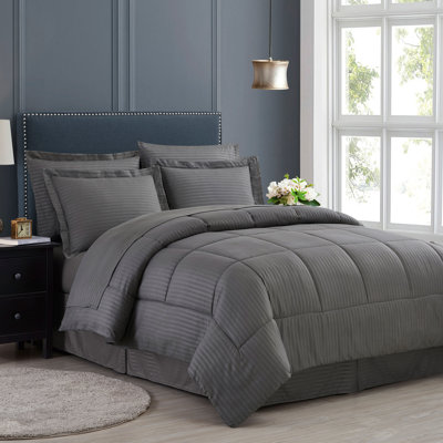 Dobby Stripe Embossed Bed In a Bag Comforter Set