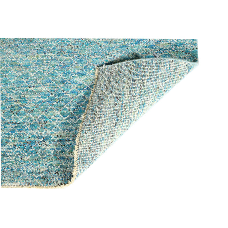 Hand-Knotted High-Quality Blue and Beige Runner, Runner 2'7" x 14'3"