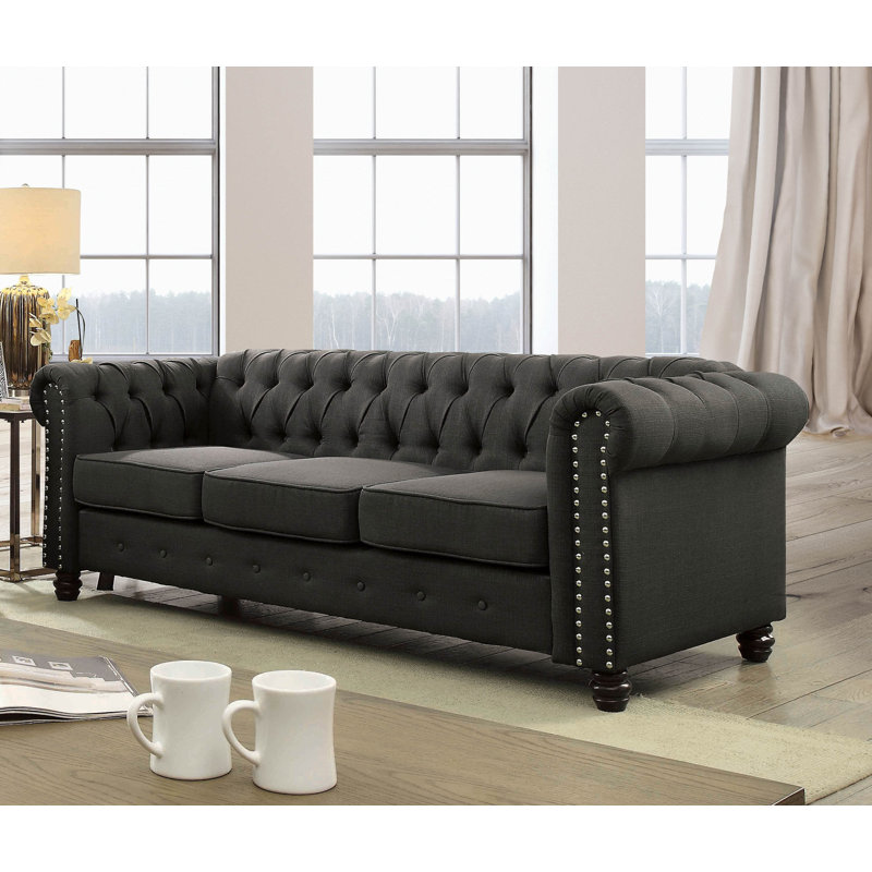 Canapé Chesterfield Cathirine, Polyester gris
