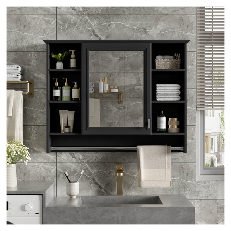 Armoire à pharmacie 36 po 3-en-1, armoire à pharmacie murale avec tablette réglable et porte à fermeture en douceur - rangement noir moderne pour salle de bain avec miroir haute définition