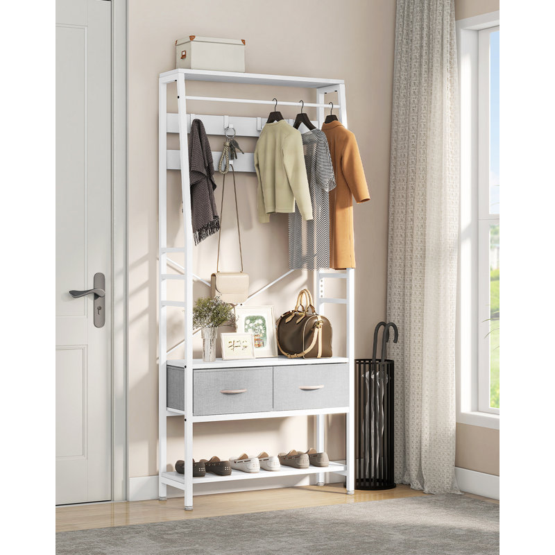 Hall Tree 80cm Wide with Bench and Shoe Storage, White