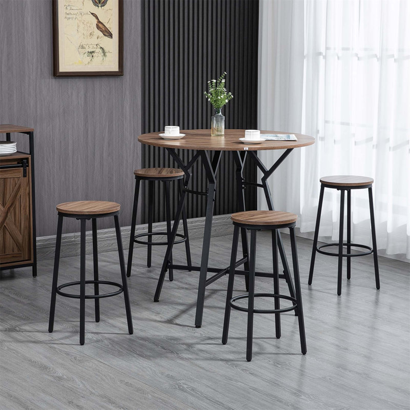 Ensemble de table de bar et de chaises de style industriel 5 pièces, conception peu encombrante pour les cuisines compactes et les pubs, durable et élégant