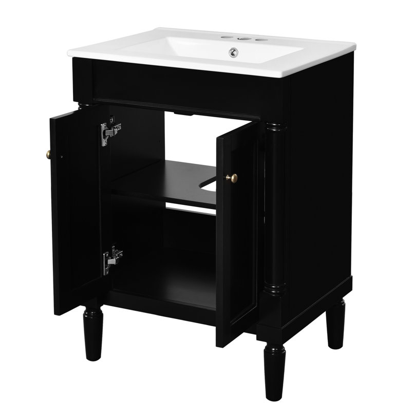 Lavabo de salle de bain moderne, 24 po, pratique, avec poignée en métal exquis, apparence élégante
