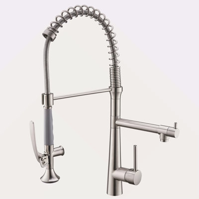 Heavy Duty Commercial Style Kitchen Sink Faucet, Single Handle Pre-Rinse Spring Sprayer Kitchen Faucets, High Arc Pull Down Kitchen Faucet