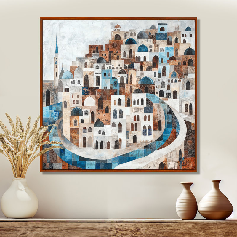 «Luminous Contours Of Old City», art mural paysage, H 16 po x l 16 po, Reproduction avec cadre flottant, Brun
