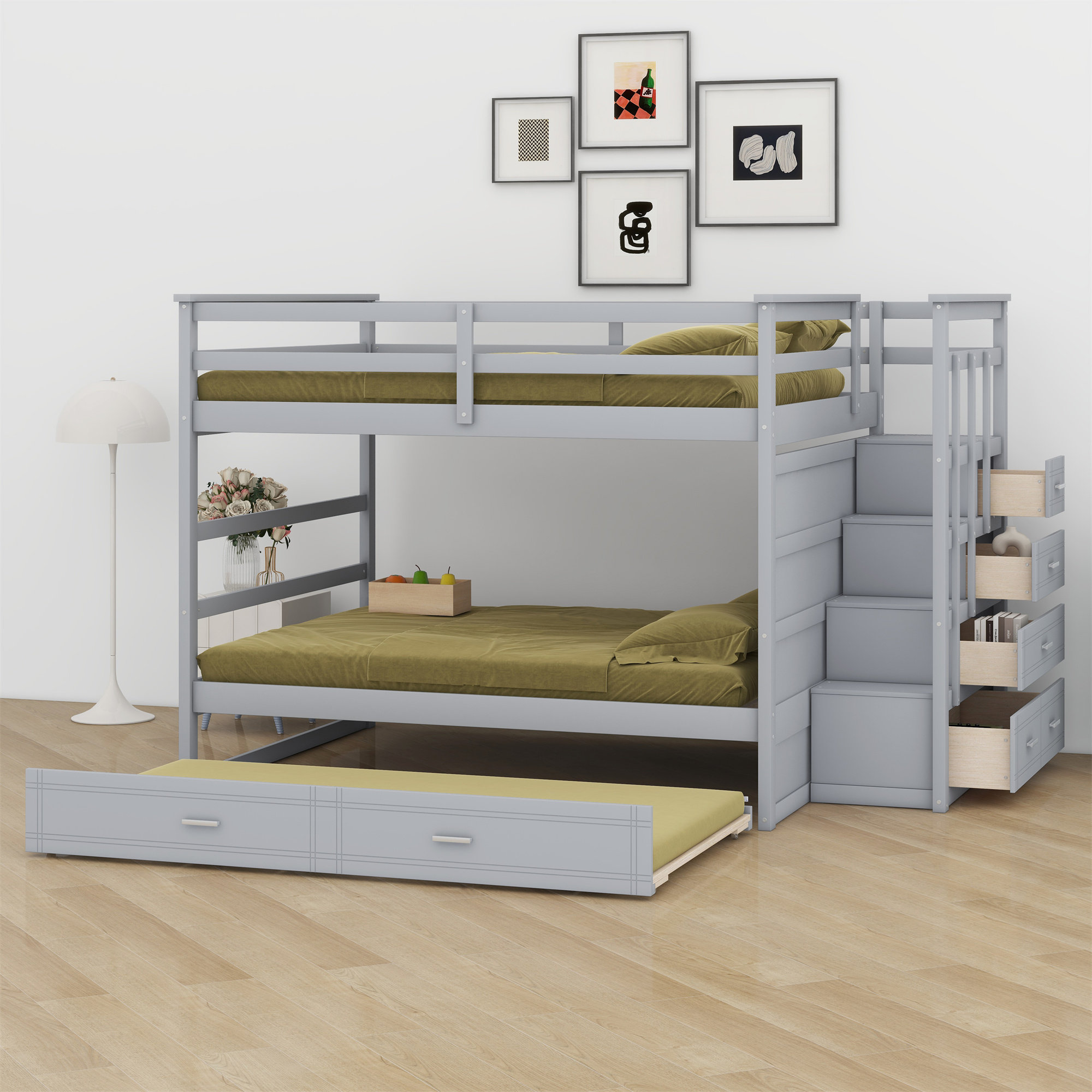 Harriet Bee Bunk Bed With Trundle Bed And Staircase - Wayfair Canada
