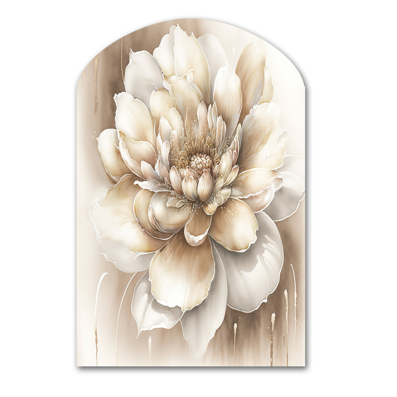 Fleur beige simple II - art mural en métal Floral, H 43 po x l 33 po