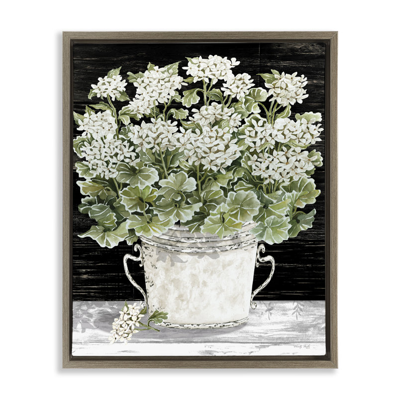 «Country Vase Baby's Breath» par Cindy Jacobs, H 31 po x l 25 po, Cadre flottant orme Montalcino