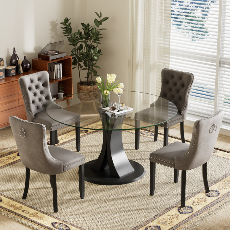 4-Piece Round Pedestal Dining Set, Gray, 29.5" H x 47" W x 47" D