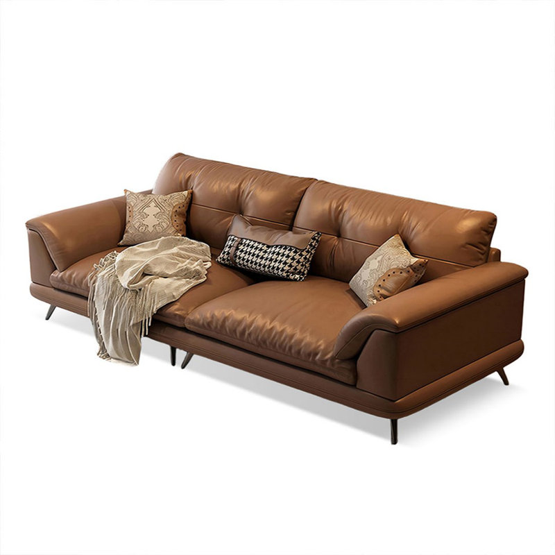 Canapé en cuir brun moderne et simple pour le salon, 33.86"H*74.8"W*38.58"D