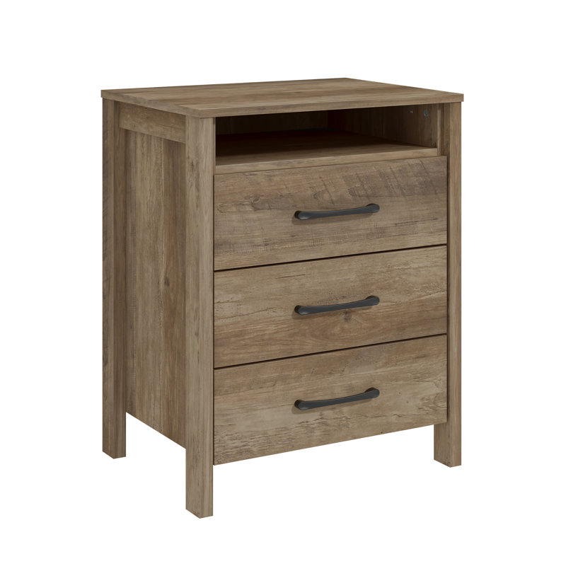 Table de chevet moderne à 3 tiroirs H 26,1 po Allysyn, Chêne noueux