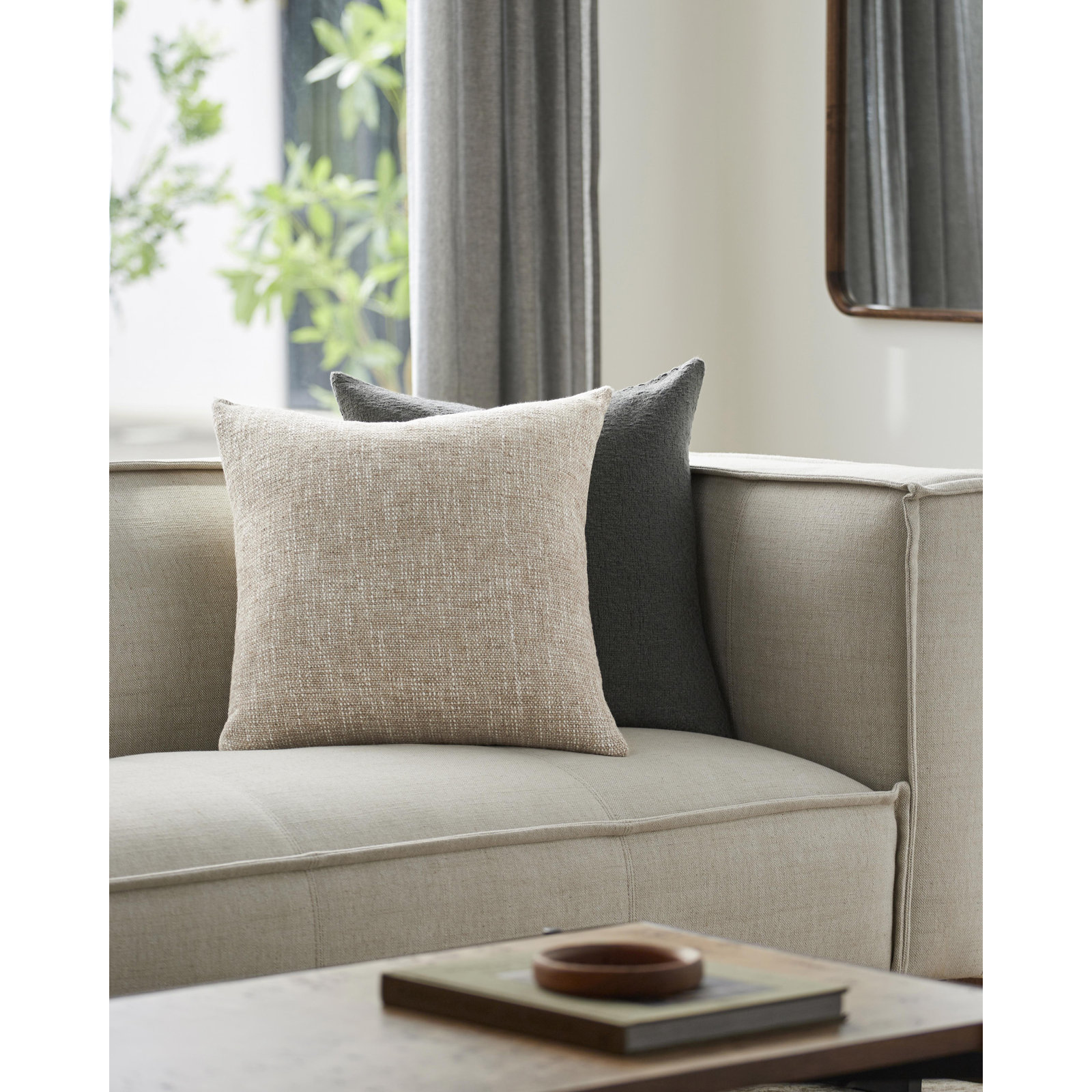 Danube Throw Pillow, 20"H x 20"W, Down, Bone/White