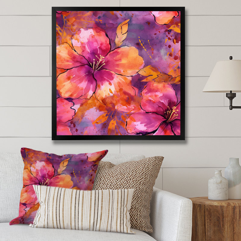 Rubianas, pétales d'hibiscus sur toile, Cadre photo noir, H 24 po x l 24 po x P 1 po