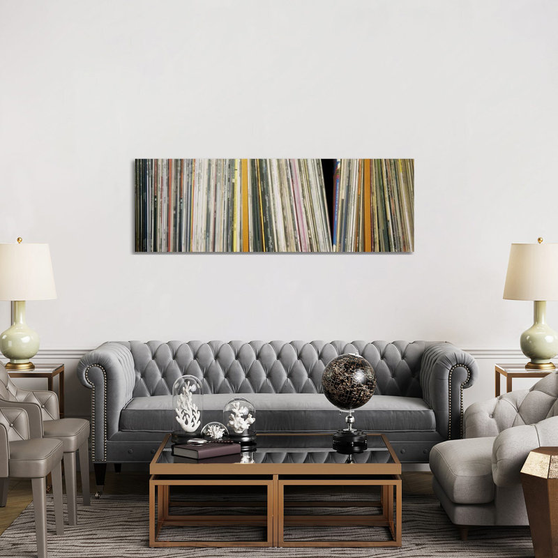 Reproduction d’art graphique sur toile, "vintage Vinyl record collection" par-Panoramic, H 20 po x l 60 po, Toile tendue