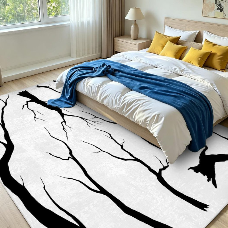 Orange Branches Branch Abstract Art Autumn Black Decoration Machine Washable Indoor Area Rug, Rectangle 79" x 118"