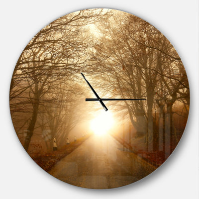 Path to Sunlight in Autumn Forest - Modern wall clock