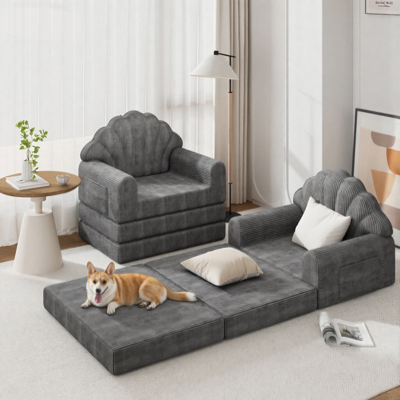 Boneless 2-in-1 Folding Sofa Bed with Back Support - 75" D x 34" W Convertible Futon Sleeper Chair and Bean Bag Floor Lounger for Small Spaces, Black