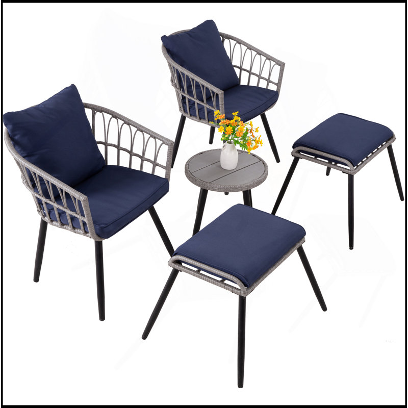 Ensemble bistro 5 pièces pour patio avec repose-pieds, ensemble de meubles de balcon en osier pour l'extérieur, table en rotin et chaises, ensemble de 2 pour terrasse