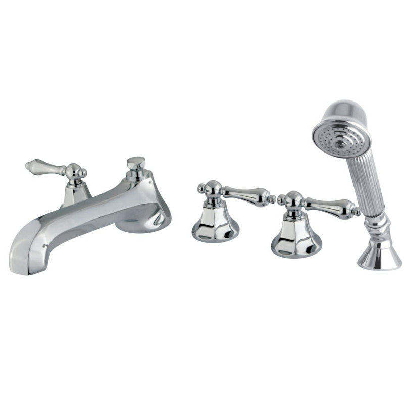 Kingston Brass Millennium Three-Handle 5-Hole Deck Mount Roman Tub Faucet with Hand Shower, Polished Chrome