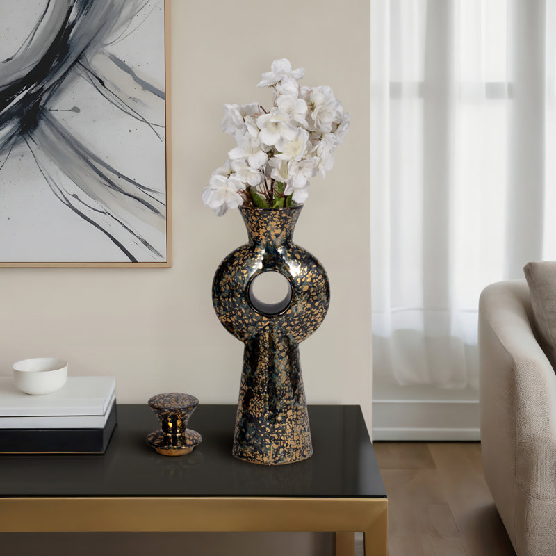 Vase Stoneware Circular Cut-Out Design Modern Transitional Decorative Accent Statement Piece Versatile Sculptural Form Contemporary Home Decor Geometric Focal Point Art-Inspired Styling